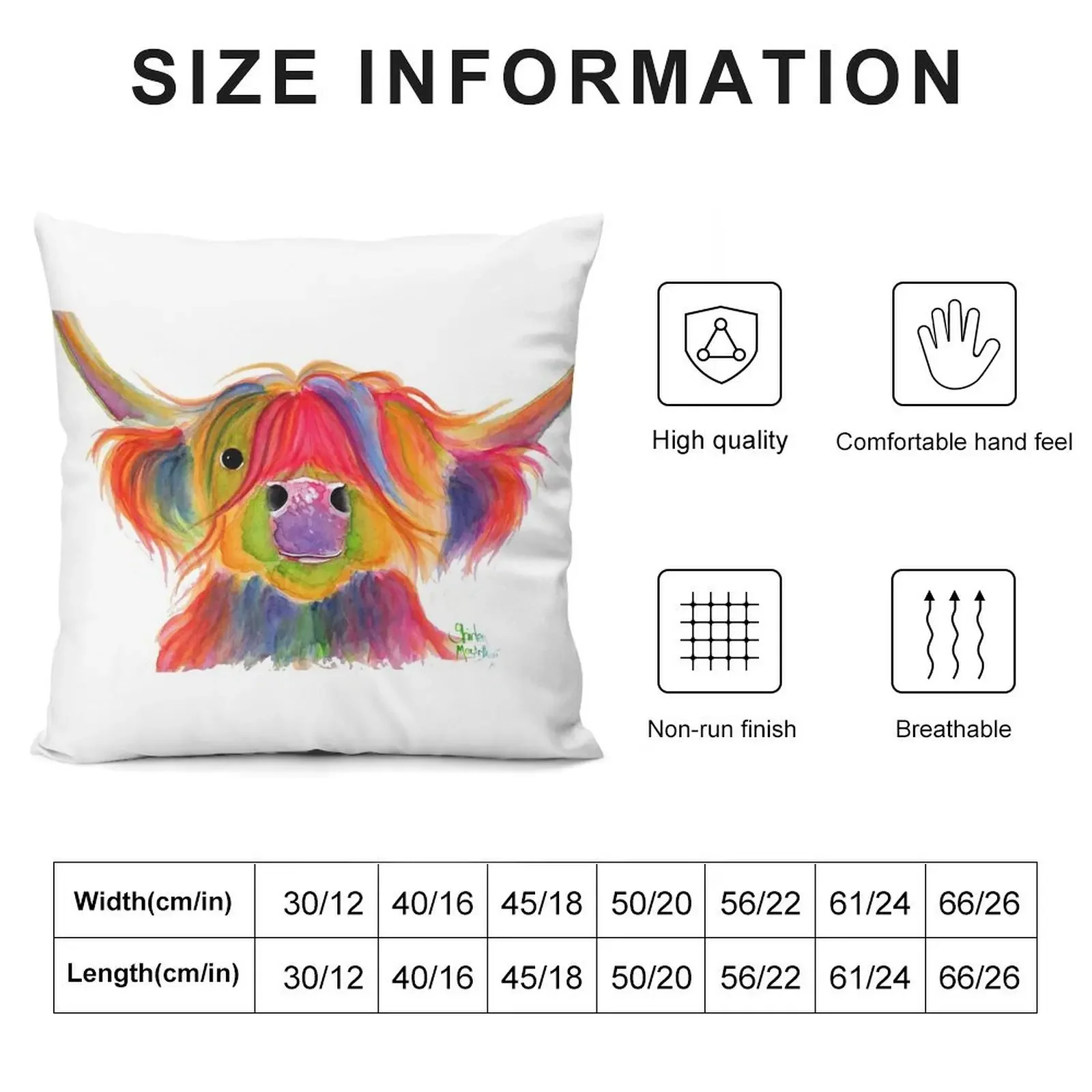 Scottish Hairy Highland Cow PRiNT ' PENELOPE PLUM' от Shirley MacArthur Декоративная подушка Мраморный