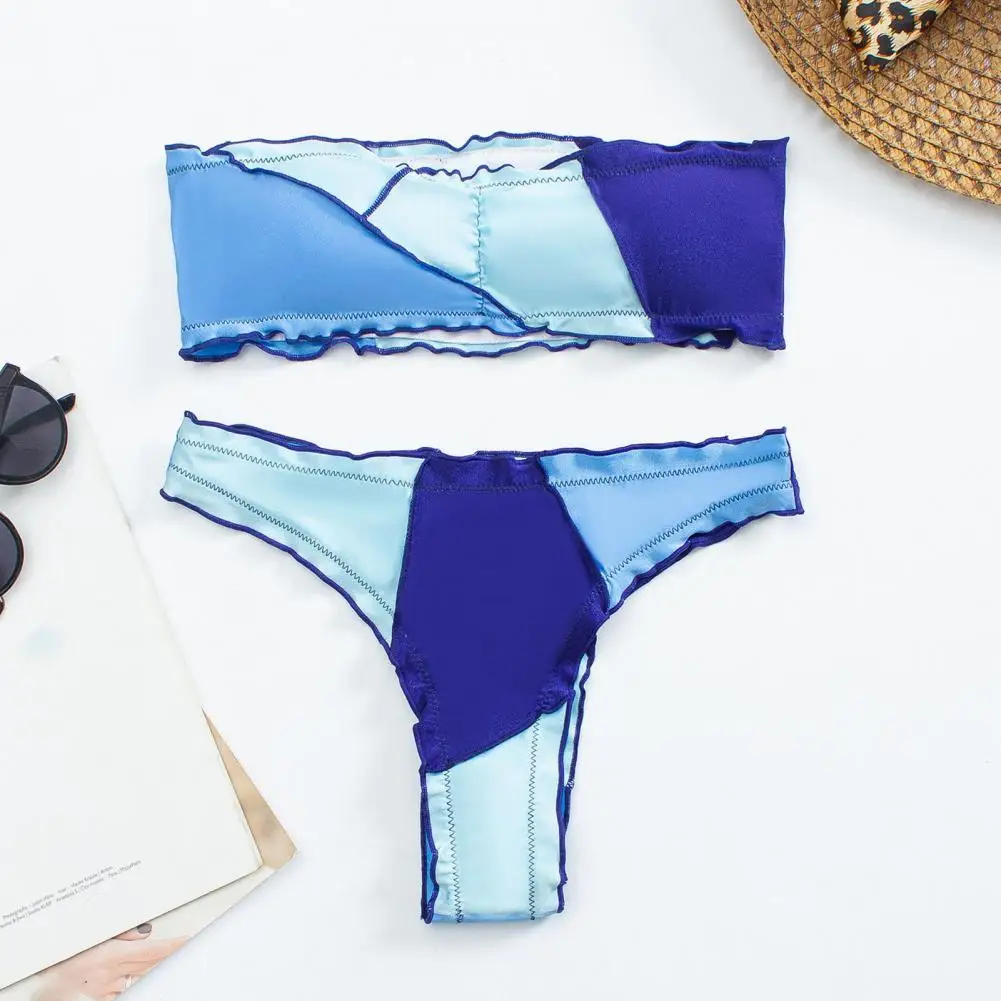 

2 шт./комплект, Женский раздельный купальник контрастных цветов