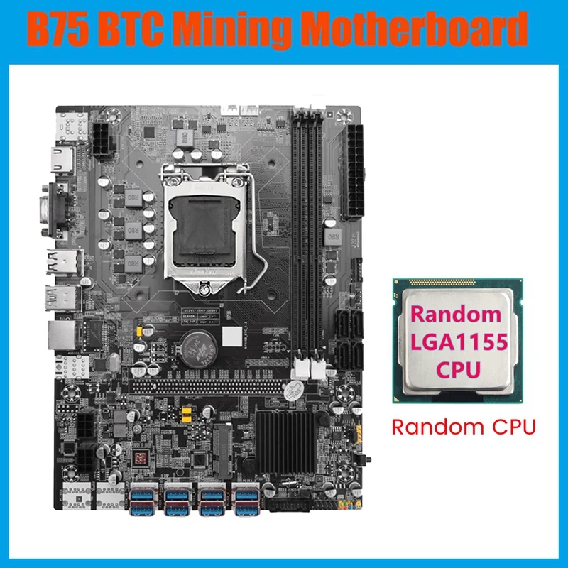 

HOT-B75 8GPU BTC Mining Motherboard+Random CPU LGA1155 8XPCIE USB Adapter Support 2XDDR3 MSATA B75 USB Miner Motherboard