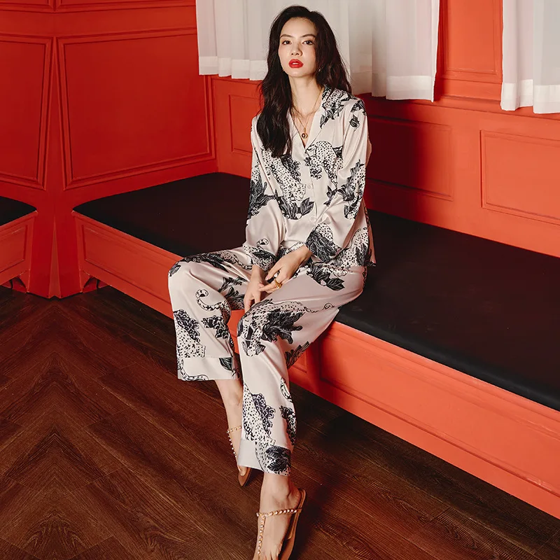 New women's pajamas long-sleeved women's ice silk satin home wear thin section womens pajamas