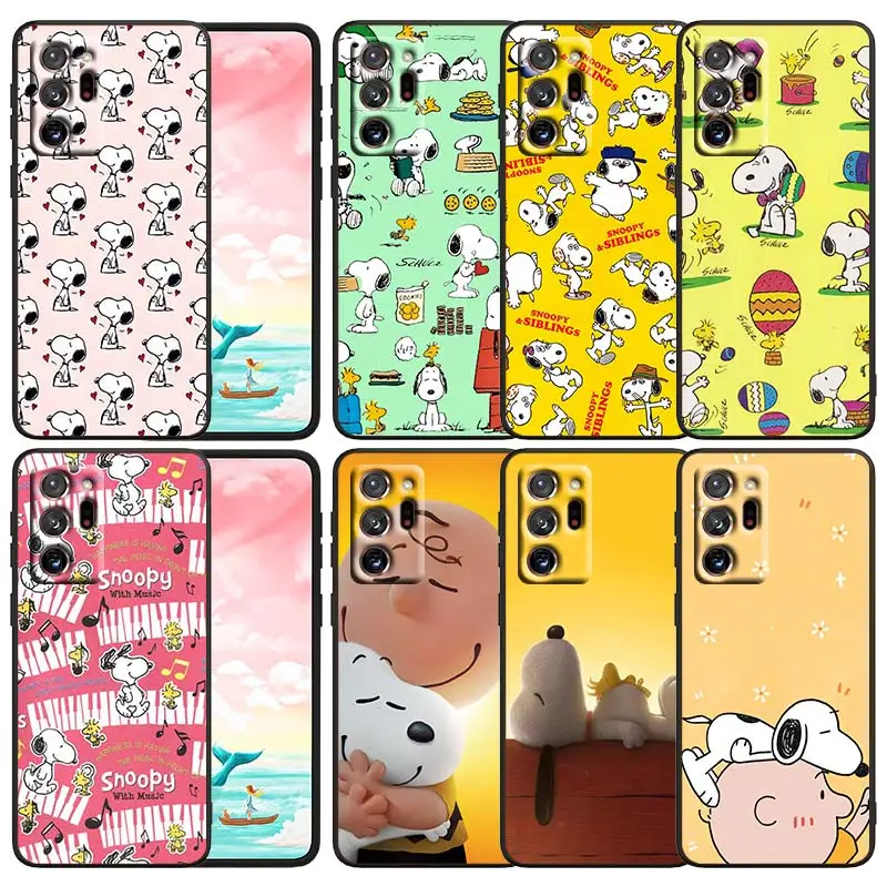 

Cartoon Snoopy Cute Dog For Samsung Note 20 10 9 Ultra Lite Plus F23 M52 M21 A73 A70 A20 A10 A8 A03 j7 j6 Black Phone Case