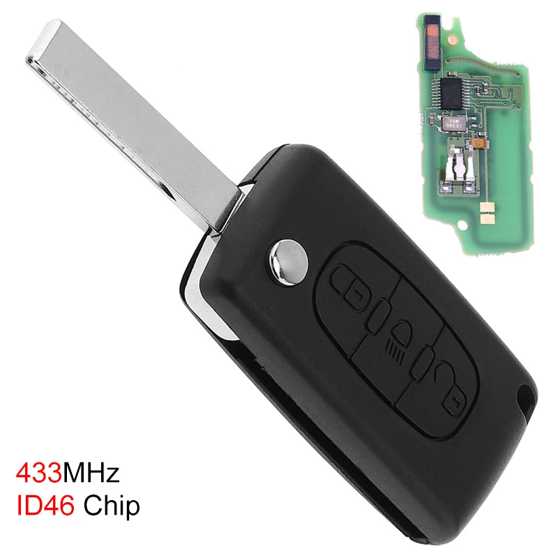 

433MHz 3 Buttons Uncut Flip Remote Key Fob with Light Button ID46 Chip HU83 Blade Fit for Citroen C3 C4 C5 Models 2005-2011 Car