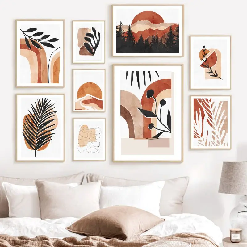 

Настенный декор в стиле бохо, абстрактные постеры и принты, галерея, настенный набор, нейтральный богемный декор, настенная Картина на холст...