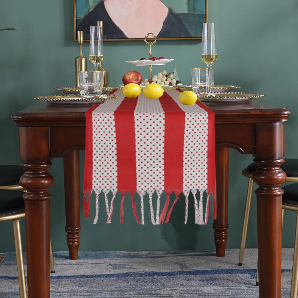 

Red Stripe Tassel Table Runner for Dining Table Kitchen Decor Anti-stain Dining Table Tablecloth Rectangular Dining Table Runner