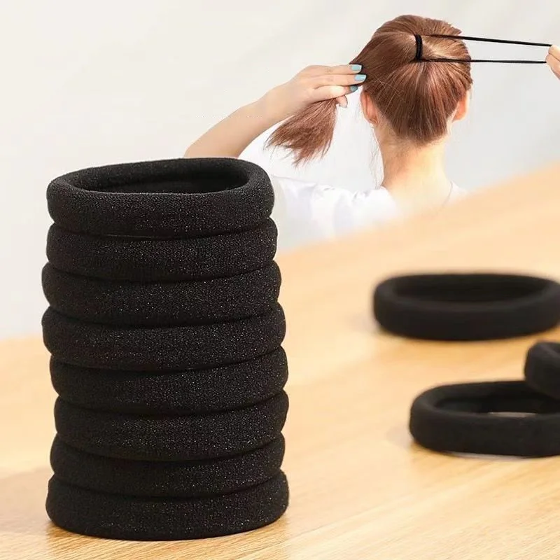 10/60/100pcs 4 ס "מ רצועות שיער שחור לנשים בנות תרצועת שיער גומי אלסטי גבוה cunchies