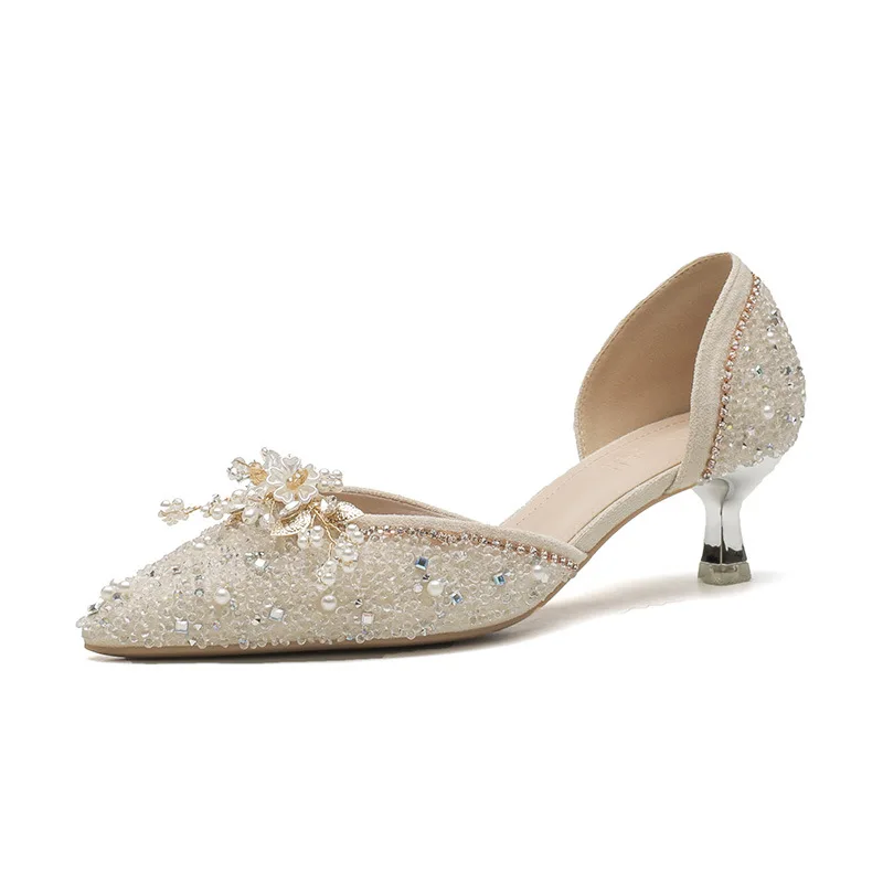 Женские туфли с острым носком и кристаллами 2024 элегантные повседневные женские