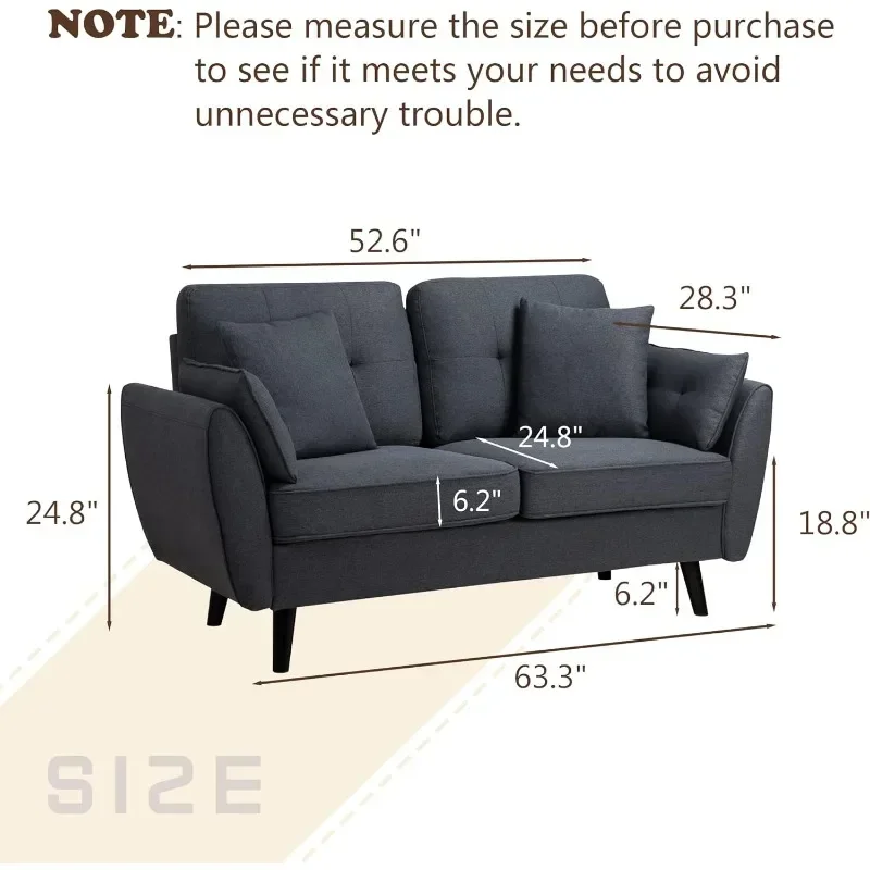 Диван Тканевый Shintenchi 63 дюйма для гостиной Глубокое Сиденье с низкой спинкой 4