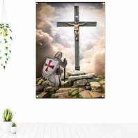 ancient military poster wall sticker vintage knights templar armor banners crusader flags mural canvas painting home decoration