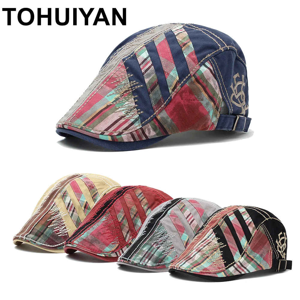 

TOHUIYAN Unisex Fashion Beret Cap Summer Autumn Newsboy Hat For Men Vintage Cotton Boina Gatsby Caps Women Duckbill Peaked Hats
