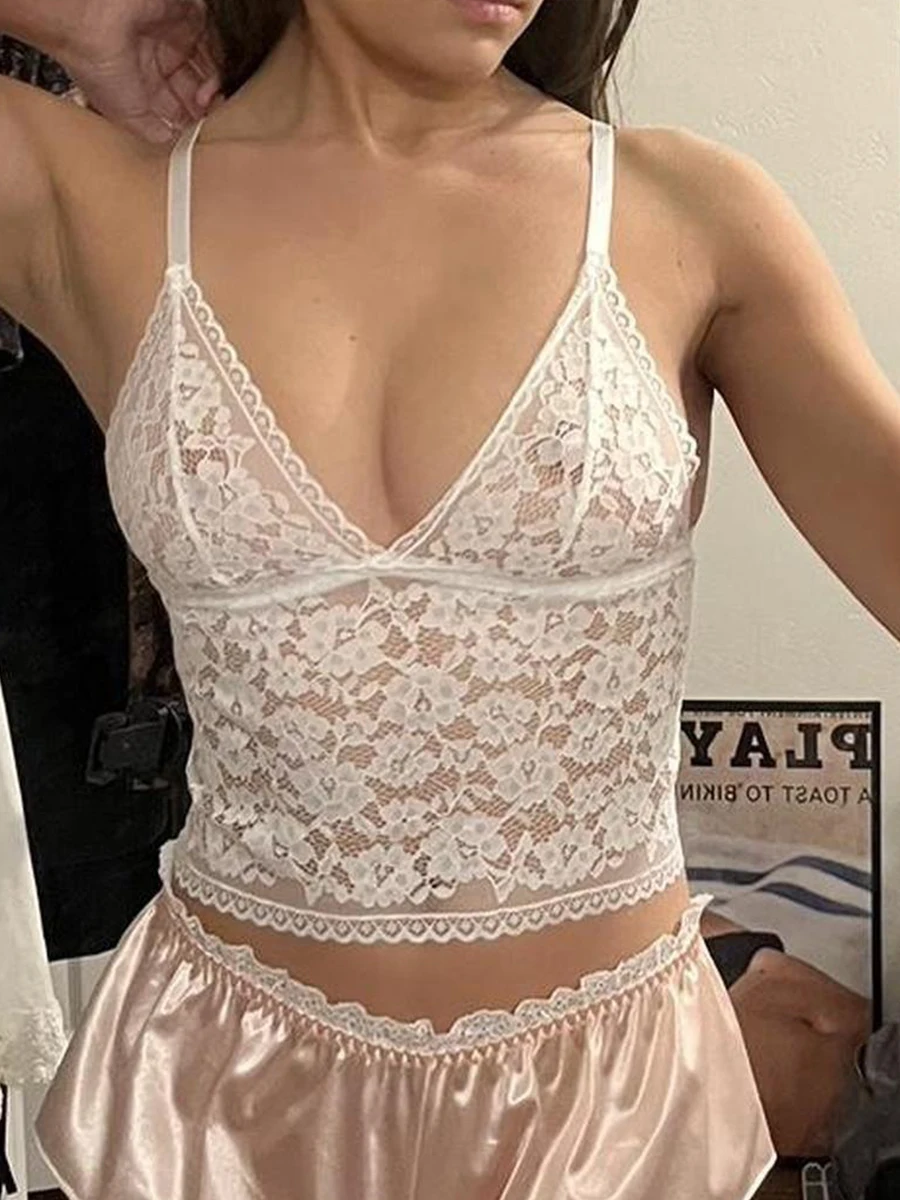

Женские элегантные кружевные бандажные бюстье без рукавов Топ на бретелях-спагетти-винтажная уличная одежда для E-Girl Летняя мода