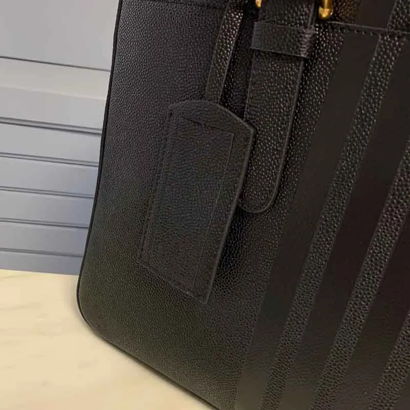 New TB Briefcases Luxury Brand Black Classic 4-Bar Striped Men's Bag Fashion Design Genuine Leather Messenger Business Handbags