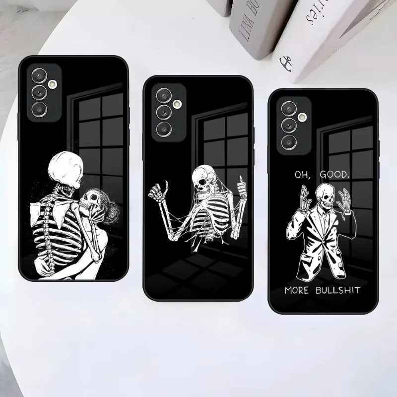 Fear Skeleton Love Kiss Phone Case For Samsung S23 S22 S21 S20 A52 S10 A32 A72 A12 A51 Note20 Toughened Glass