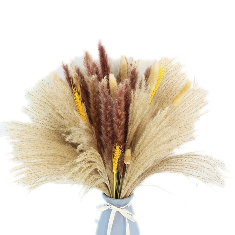 

New 80 Pcs Natural Dried Pampas Grass Brown Pampas Grass Boho Decor Natural Fluffy Pompous Grass Decor For Flower