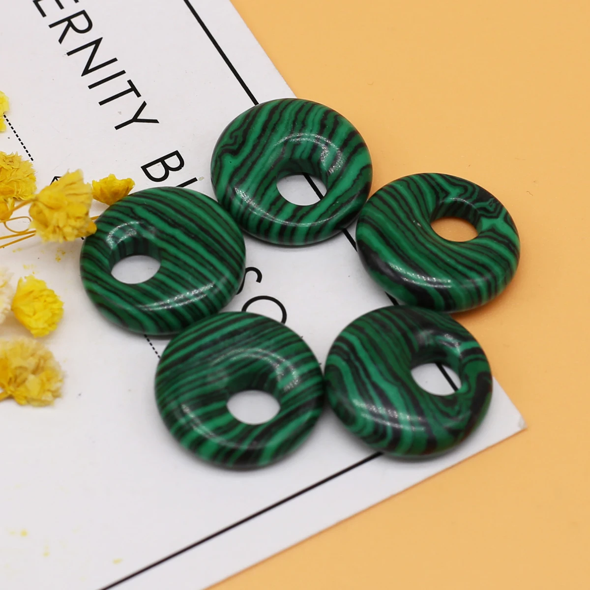 

18mm Round Big Hole Quartz Malachite Beads Gogo Donut Natural Stone Pendant Beads for Jewelry Making DIY Necklace