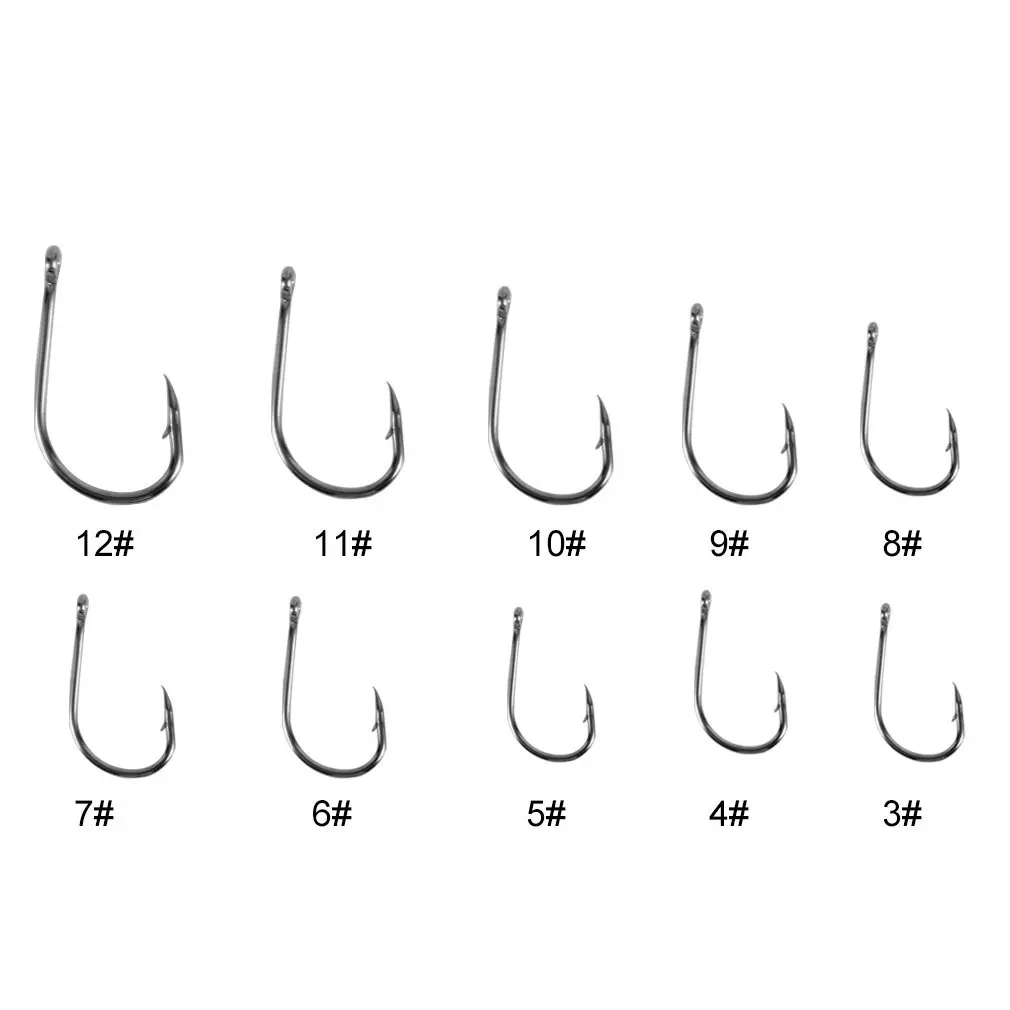 

Durable 1 Set 100 Pcs 10 Sizes 3# To 12# Black Silver Fishing Hooks With Hole Carp Fishing Tackle Carry Box
