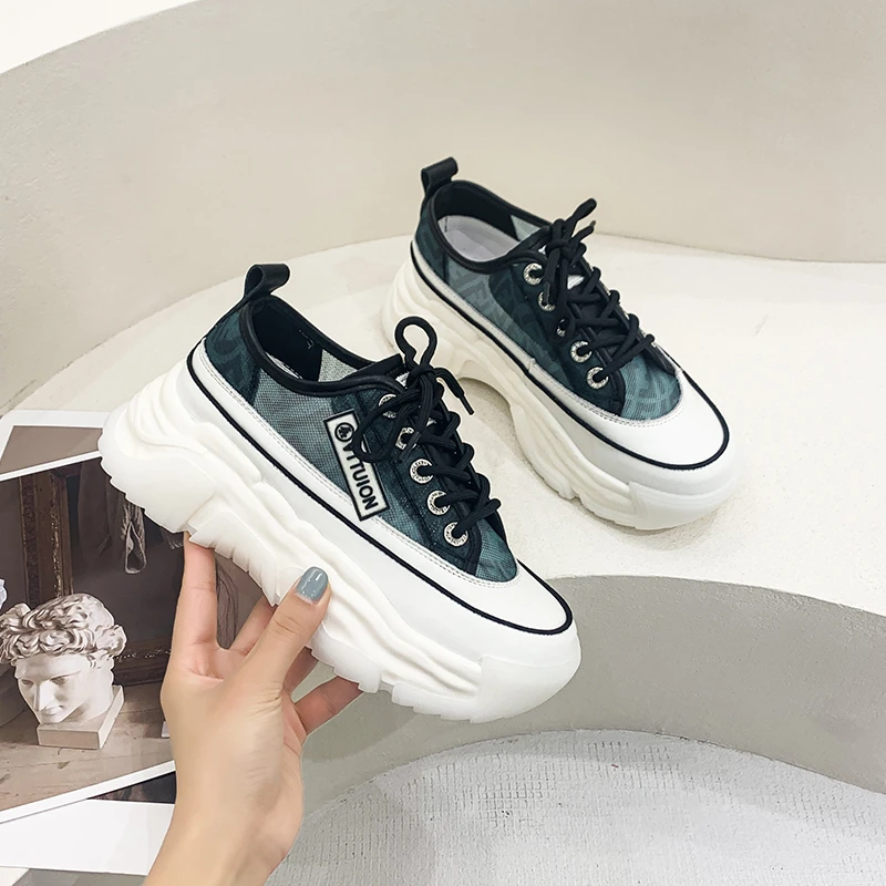 

2022 Summer New Breathable Chunky Sneakers Casual Vulcanized Shoes Women's Platform Sneakers Low-top Lace-up Vulcanized Shoes