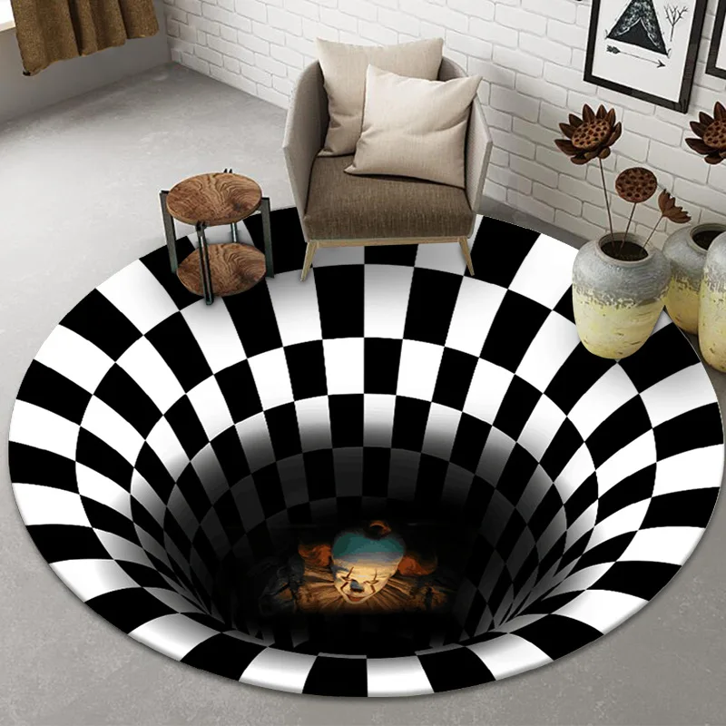 

Round Black White Spiral Rug 3D Swirl Optical Illusion Print Cushion Geometric Living Room Bedroom Coffee Table Rug