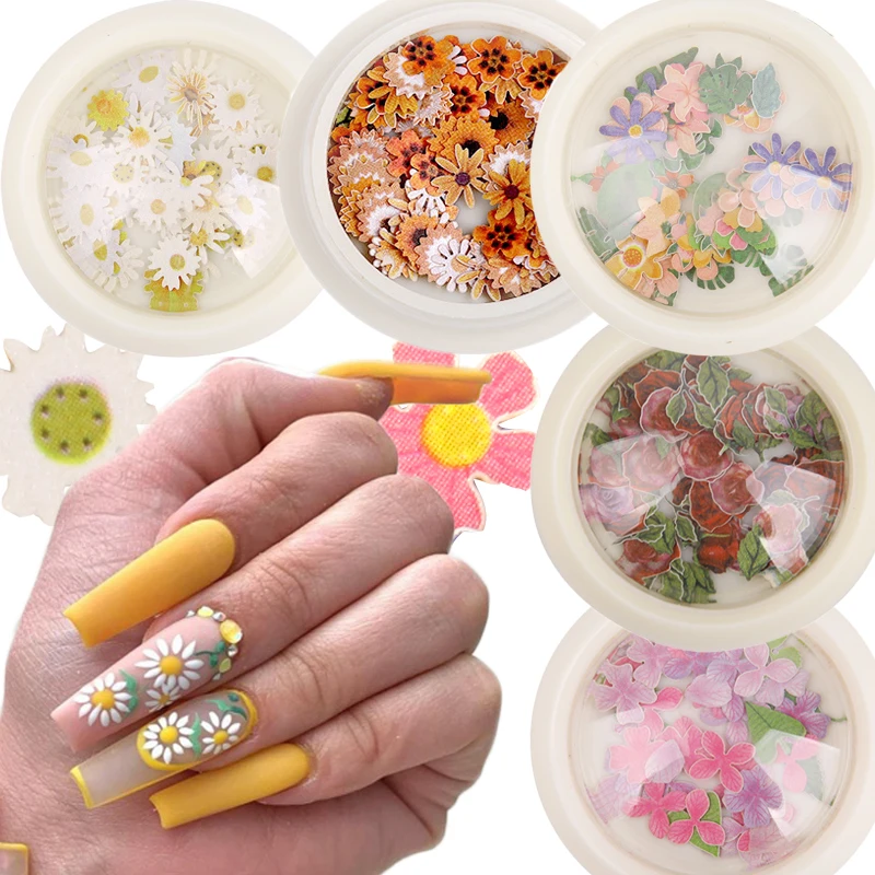 

Nail Art Color Mixed Flower Wood Pulp Piece Small Daisy Rose Fresh Pastoral Nail Dried Flower Patch DIY Nail Art Decoration 50pc