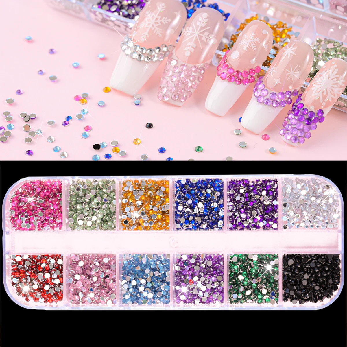 2000 шт. разноцветные круглые блестящие 3d-украшения для ногтей 2 0 мм 12 Ячеек