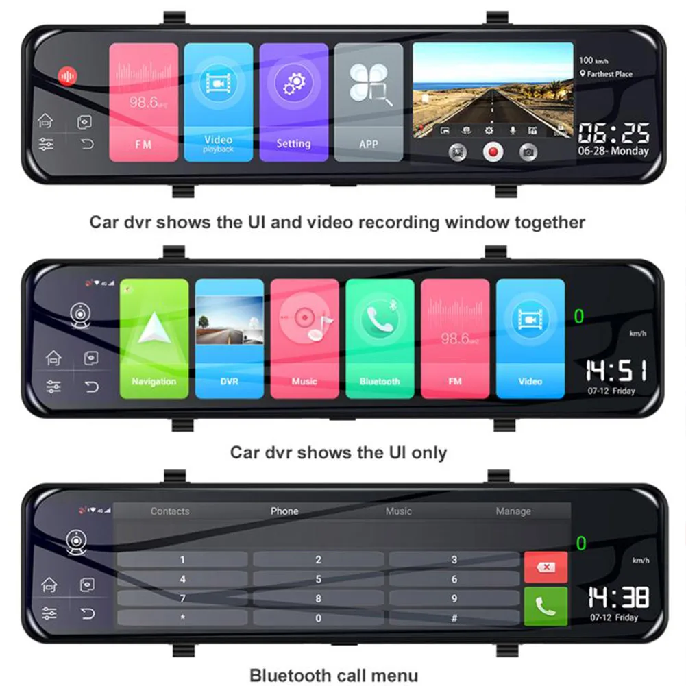 

Z70 12 Inch Car GPS Rearview Mirror Driving Recorder HD 4G WIFI Android ADAS Kit IPS Touch ScreenBlack Advanced Driving Alarm Sy