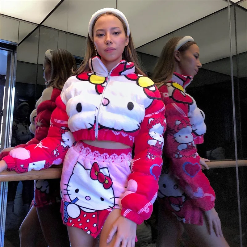 

Женское короткое хлопковое пальто Hello Kitty, с милым принтом