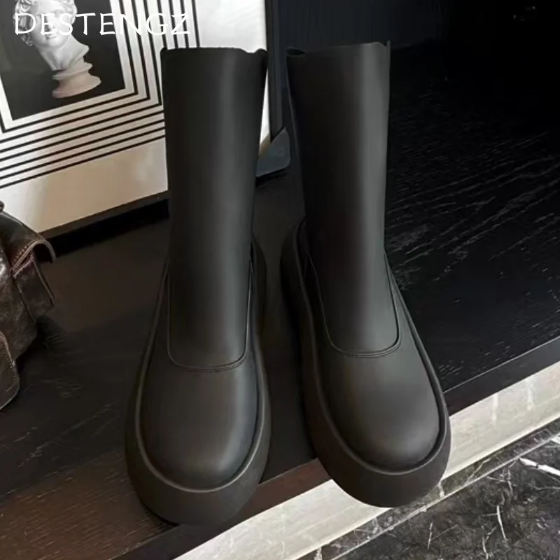 Женские ботильоны на платформе кожаная повседневная обувь плоской подошве