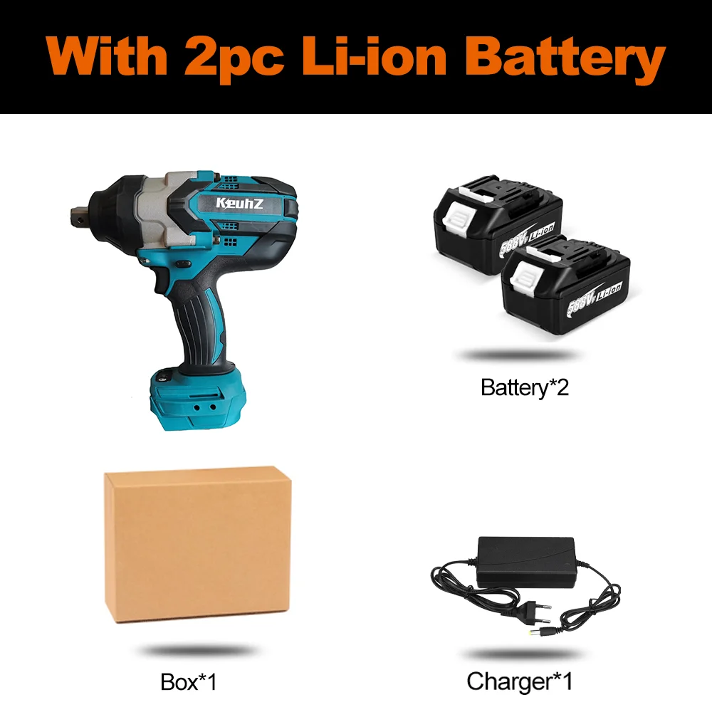 

Keuhz 2000N.M Brushless impact electric wrench 3/4 inch Socket Large shaft High torque Cordless Driver Tool Makita Battery