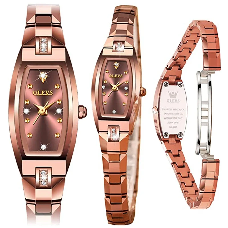 OLEVS 5501 Тонкие женские часы Роскошный ремешок из вольфрамовой стали Tonneau Дизайн