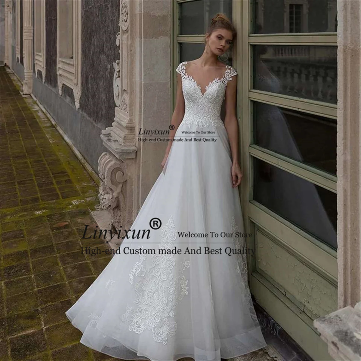 

Элегантное бальное платье с открытыми плечами, свадебное платье, кружевное женское платье на тонких бретельках с бусинами и жемчугом, сваде...