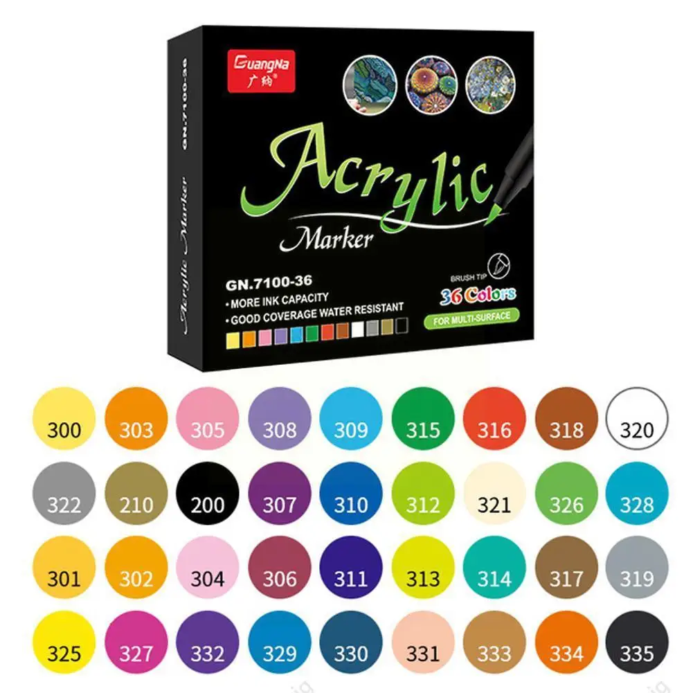 

Акриловые маркеры, 36 цветов, кисть, ручка, камень, керамика, стекло, дерево, Материалы для творчества, ручка, художественная карточка, холст C9F3