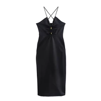 2022 womens summer black sling dress with chest opening