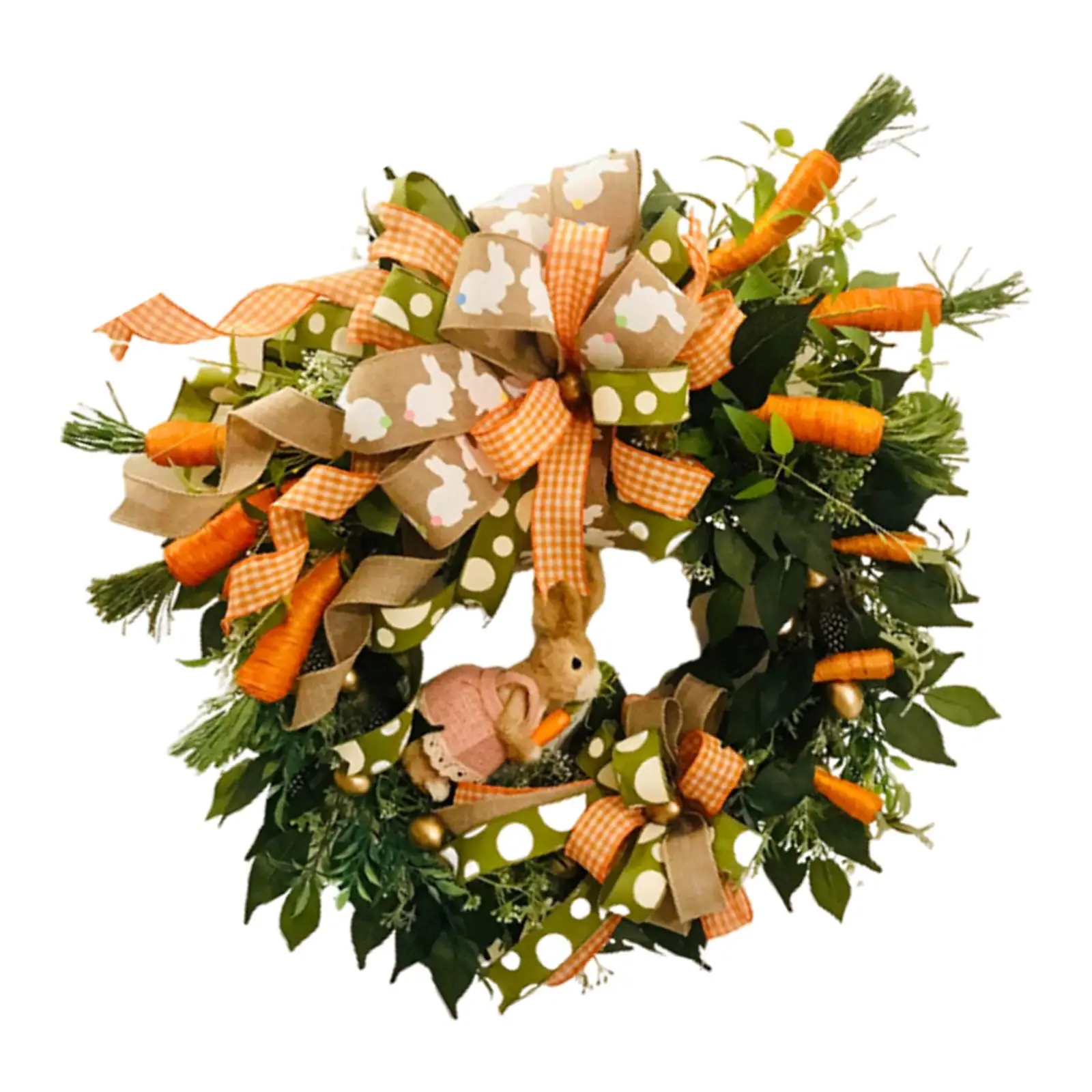 

18'' Easter Door Wreath, Spring Rabbit Wreath Wall Hanging, for Holiday Front Door Wedding Garden Home Decor Photo Props