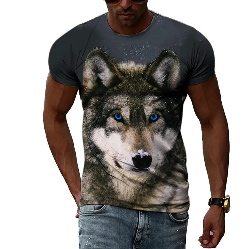 

Summer Fashion Animal Wolf Pattern T Shirts For Men Casual 3D Print Tee Hip Hop Harajuku Personality Round Neck Short Sleeve
