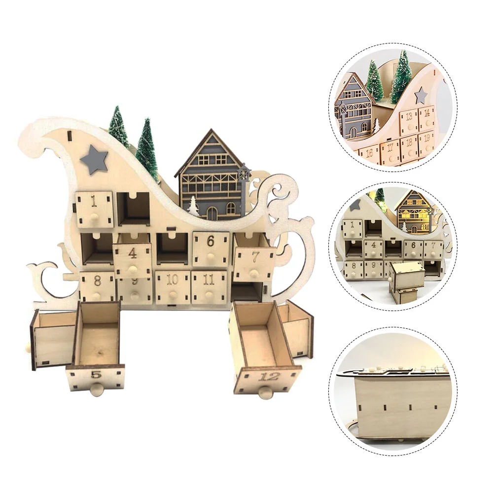 

Wooden Christmas Calendar Vintage Decorations Xmas Countdown Adornment Sled Crafts 24 Home Desktop Ornament