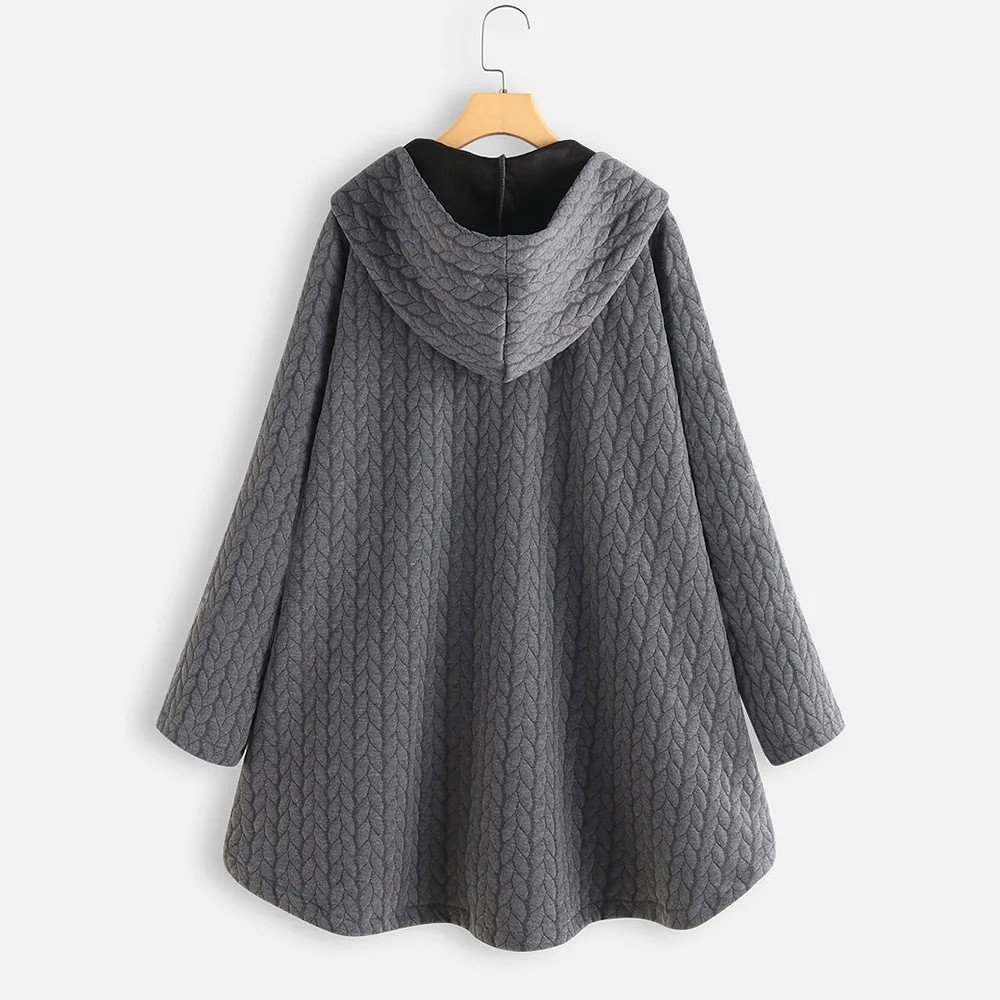 Solid Color Hooded Single Breasted Women's Cotton Coat Mid-Length Irregular Cotton Coat