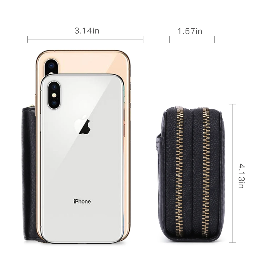 SENDEFN RFID Blocking Fashion Women Card Holder Genuine Leather Wallet Double Coin Zipper Large Capacity Female Wallet Purse