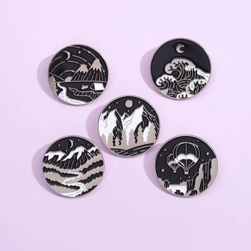 

Mountains Rivers Lakes Enamel Pins Natural Scenery Brooches Lapel Badges Hat Backpack Clothes Pins Jewelry Gift for Friends