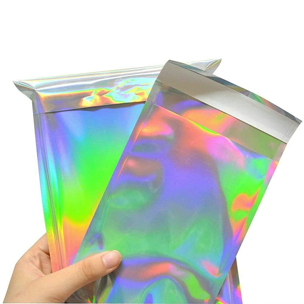 

Голографическая металлическая алюминиевая фольга Mylar, самозапечатывающаяся блестящая сумка для хранения, сумки, конверты для доставки, Под...