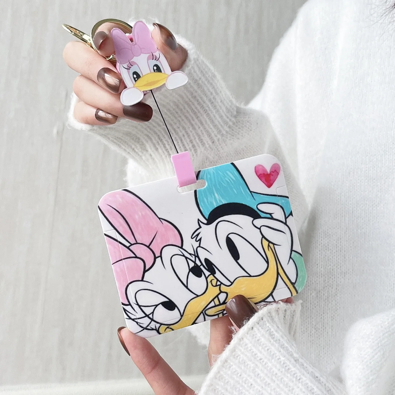 

Disney Daisy Duck Women's Card Case Lanyard ID Badge Holder Bus Pass Case Cover Slip Bank Credit Card Holder Strap Card