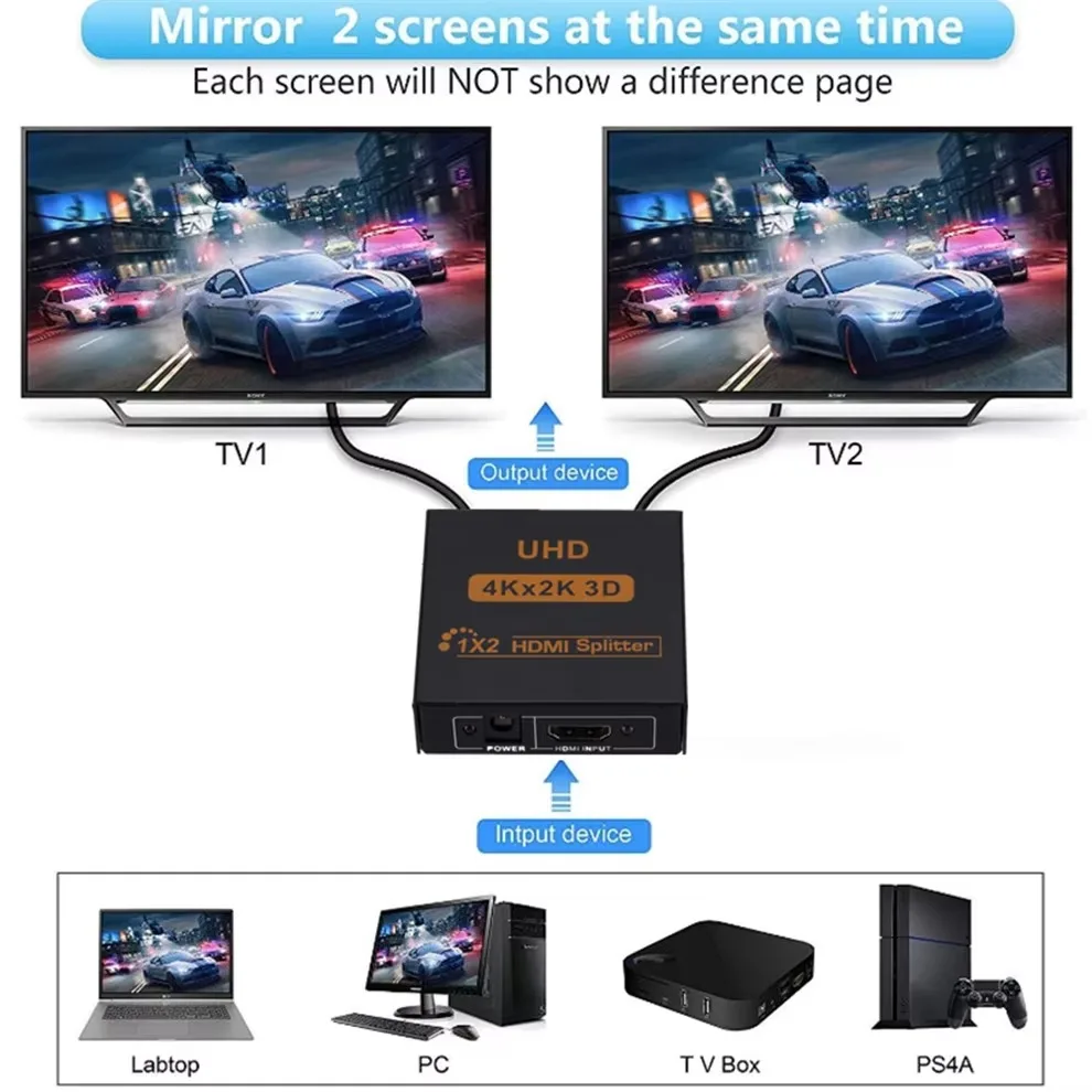 Фото LccKaa 1 в 2 выхода HDMI-совместимый разветвитель UHD 4K 3D HDMI разветвитель 1X2 аудио-видео разветвитель для HDTV DVD ноутбука/игровой консоли ПК №5