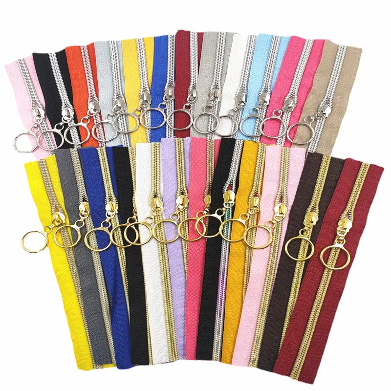 

5 Pcs Pocket Zipper 5# Golden Silver Slider Tooth Large Piece of Nylon Zipper DIY Household Sewing Zipper