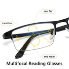 Модные многофокальные бифокальные очки для чтения с квадратной оправой, мужские уличные фотохромные очки с защитой от синего света, очки с дальним фокусным расстоянием
