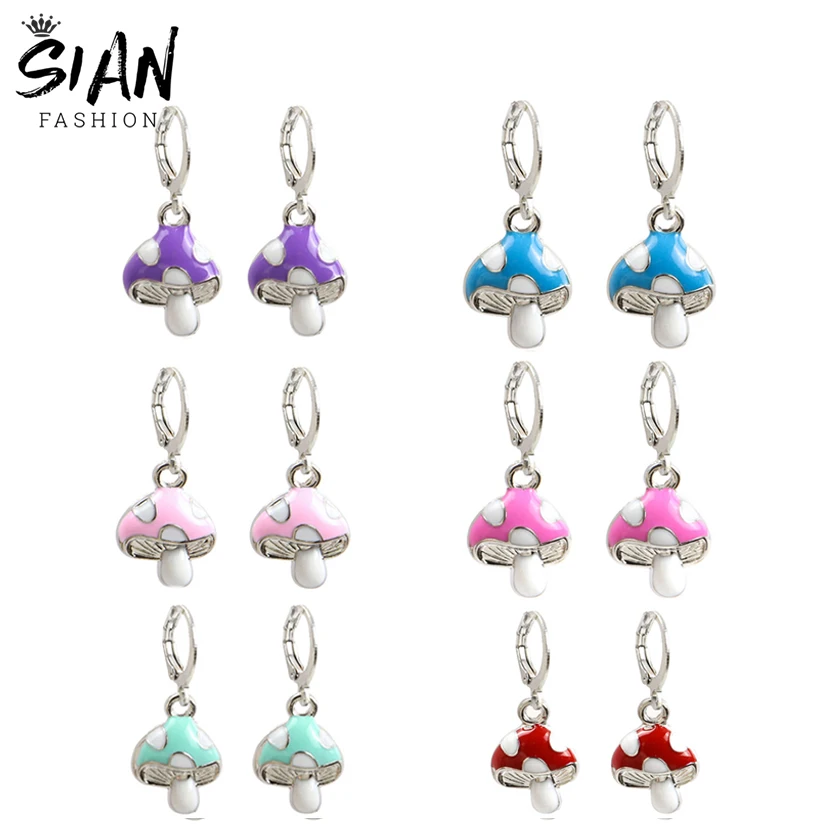 

Silver Color Enamel Mushroom Earrings for Women Girls Cute Small Huggies Pendant Drop Earrings Dangle Handmade Jewelry Wholesale