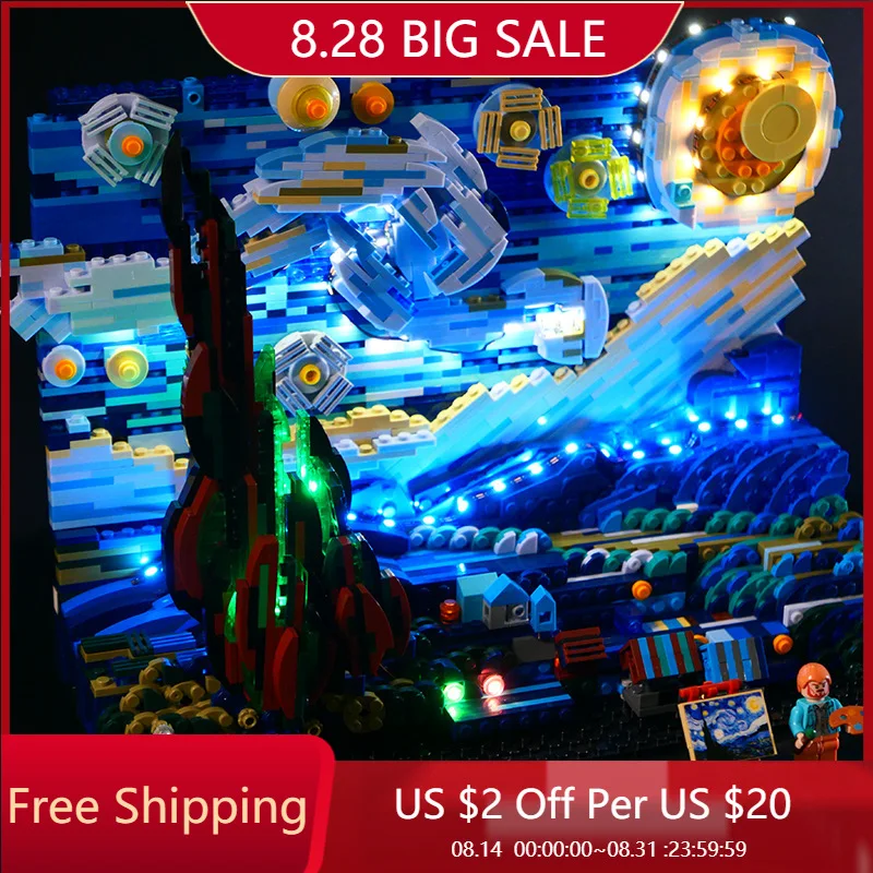 

Creative Van Gogh Starry Night Painting Small Particle Assembly Building Block Toys Lighting Starry Moon Night Decoration Model