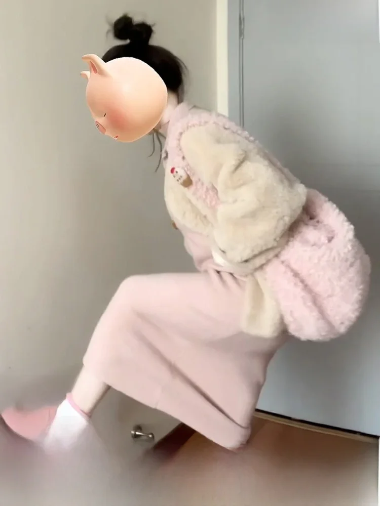 Розовое платье-поло с французским вырезом женское осенне-зимнее платье 2024 новый