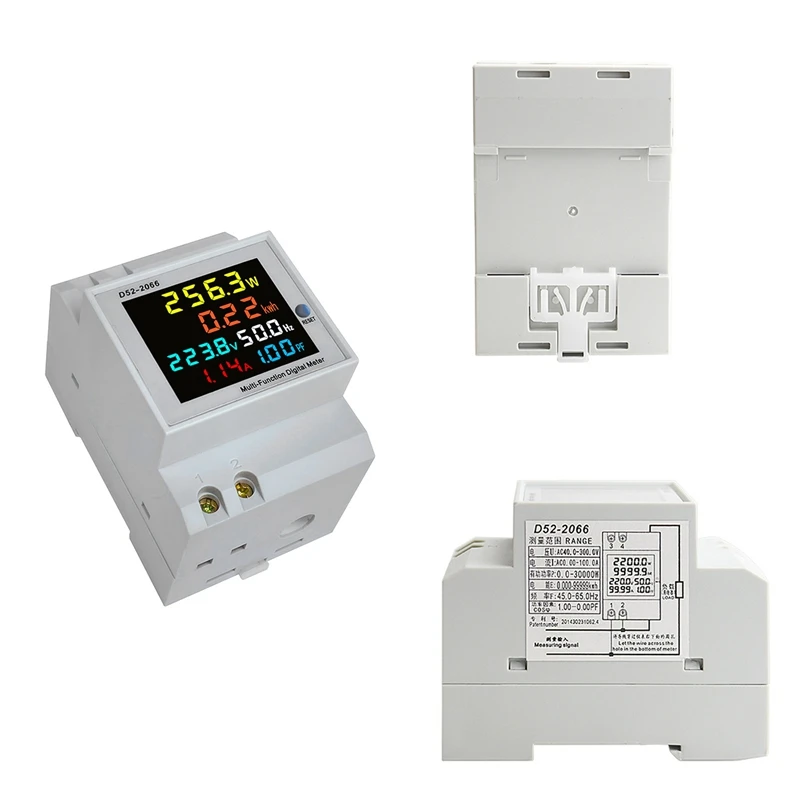 

Din Rail AC Monitor 6IN1 100A Voltage Current Power Factor Active KWH Electric Energy Frequency Meter VOLT AMP