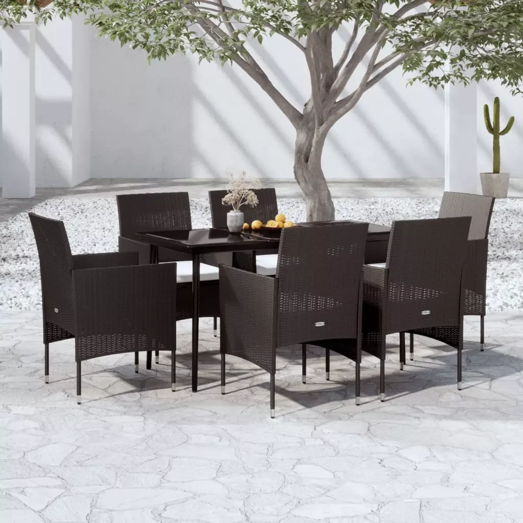 

7 pcs Black Garden Dining Set with Cushions