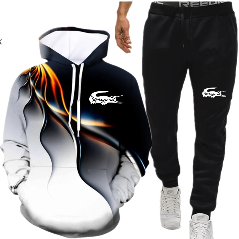 

3D fashion hoodie Tracksuits Men Set hooded Thicken Fleece Hoodies + Sweatpant 2021 Winter Spring Sweatshirt Sportswear Male