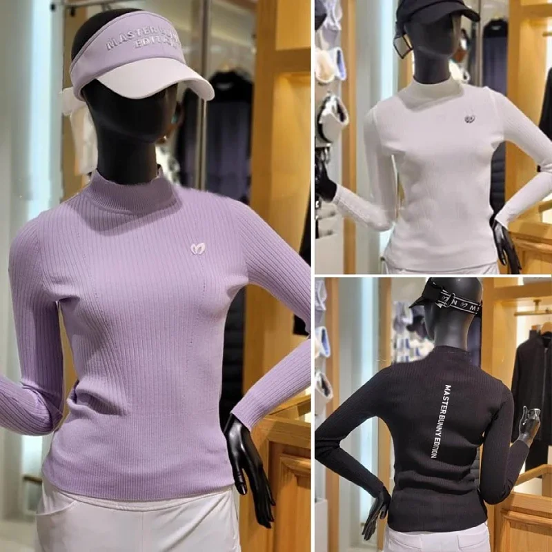 

2023 Autumn/Winter South Korea Original Single Golf Women's Standing Neck Pullover Long Sleeve Slim Fit Knit