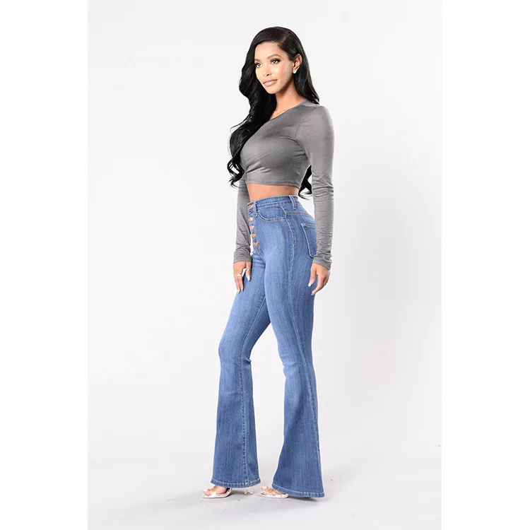 

3XL Women Jeans Blue Flare Pants Autumn Elastic Jeans 2022 Spring Fashing Plus Loose Denim Pocket Button Casual Boot Cut Pant